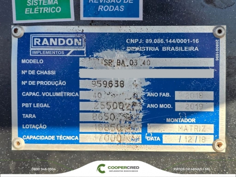 Basculante Randon 40m3 3 Eixos Branca 2018/2019
