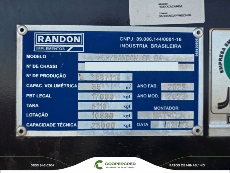Rodocaçamba Randon 2023 Com pneus e Lona Fácil
