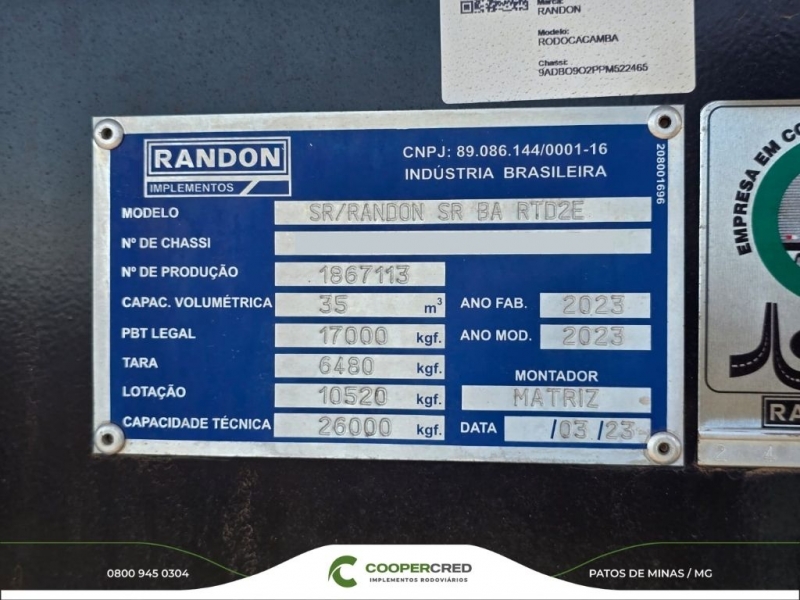 Rodocaçamba Randon 2023 Com pneus e Lona Fácil