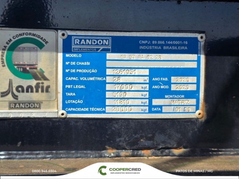 Bicaçamba Randon 2020 27m³ com Lona Fácil e Tecnil