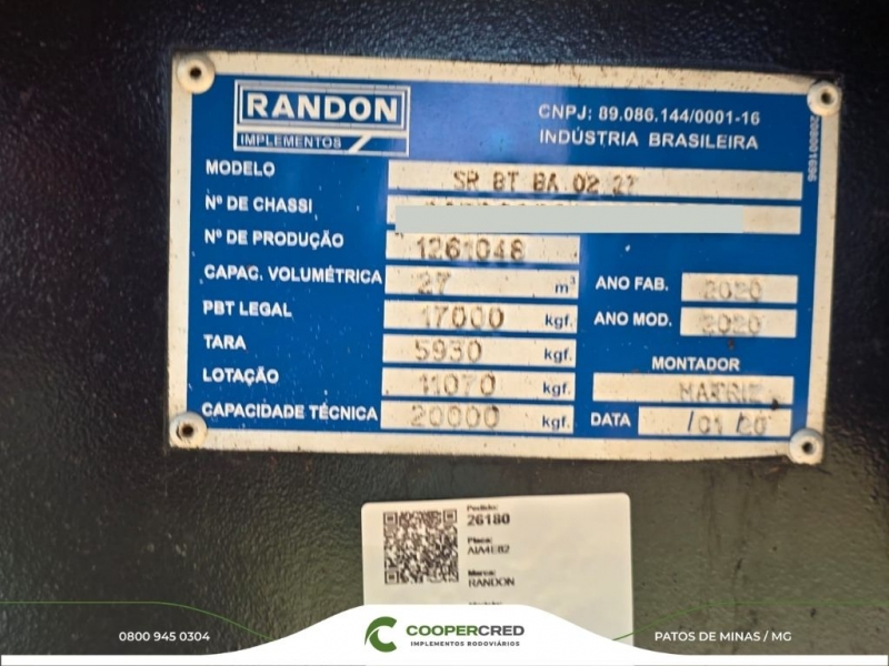 Bicaçamba Randon 2020 27m³ com Lona Fácil e Tecnil