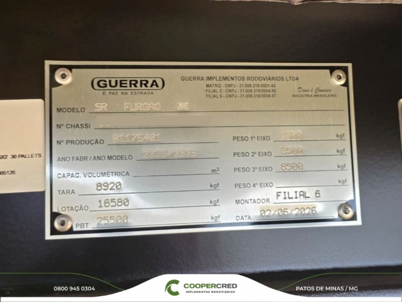 Baú Guerra 3 Eixos Alumínio Zero KM 30 paletes