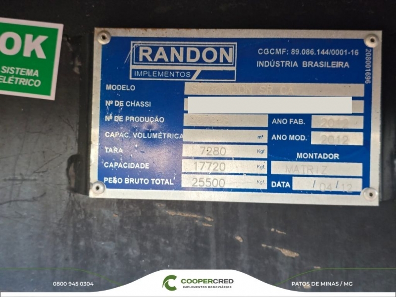 Graneleira 3 Eixos Randon 2012/2012 12,40m x 1,80m