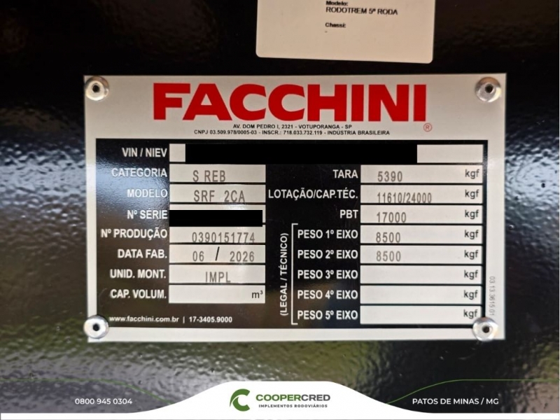 Rodotrem Graneleiro Facchini Zero Km 2026 5ª Roda