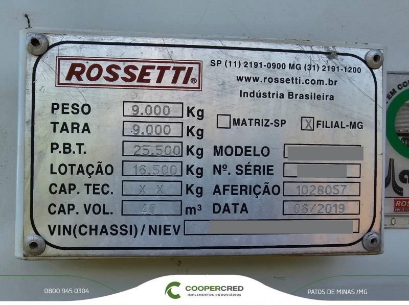 Basculante Rossetti 40m³ 2019 Lona Fácil Revisada