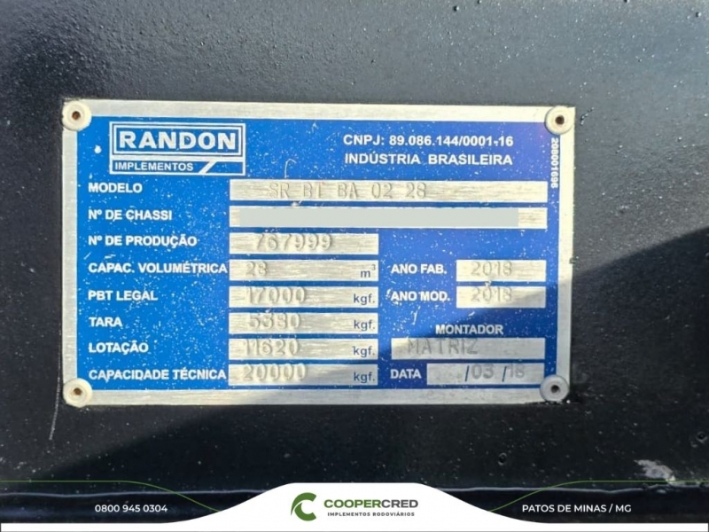 Bicaçamba Randon 2018 28m³ com Lona Fácil