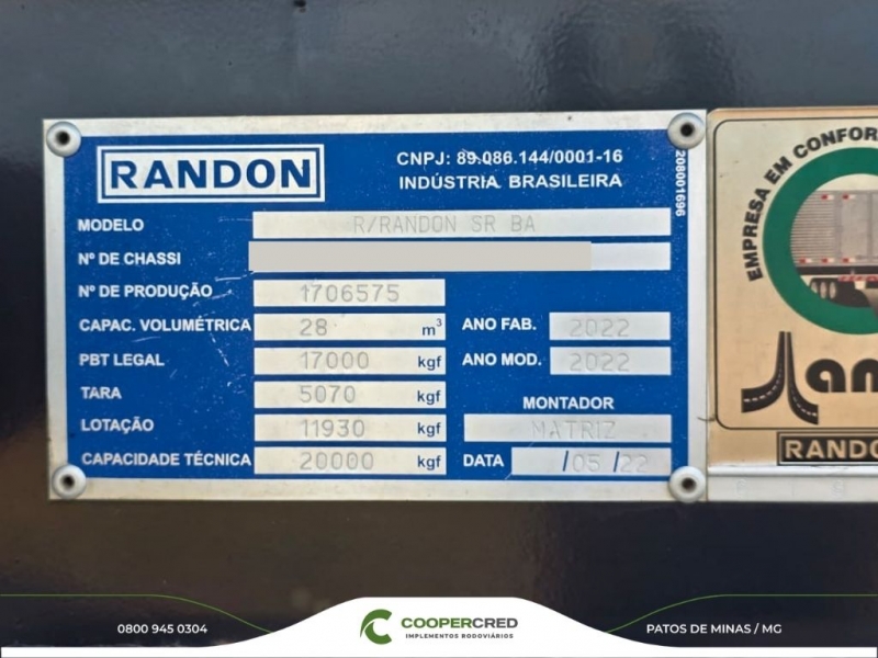 Bicaçamba Randon 2022 28m³ c/ Lona Fácil e Tecnil