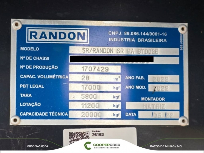 Bicaçamba Randon 2022 28m³ c/ Lona Fácil e Tecnil
