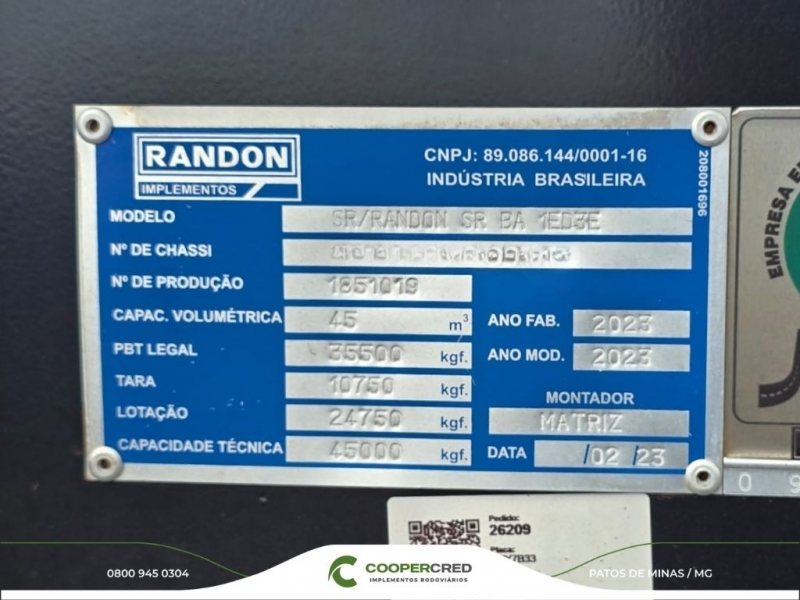 Basculante 4º Eixo Randon 2023/2023 45m³