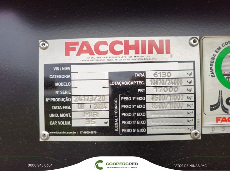 Rodocaçamba Facchini Zero KM 2026 35m³