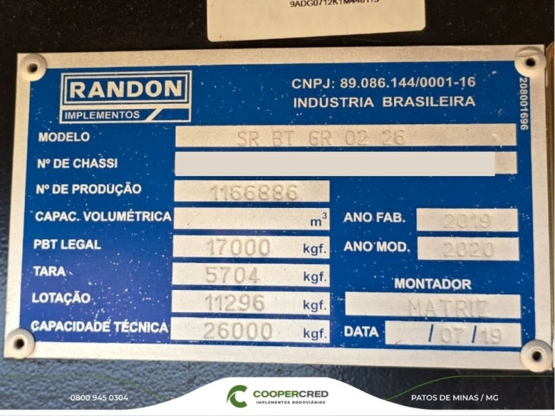 Bitrem Graneleiro Randon 2019/2020 7,10m x 1,80m