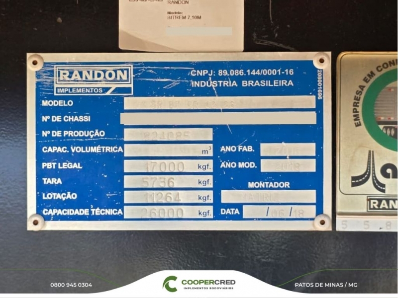 Bitrem Graneleiro Randon 2018/2018 7,10M X 1,80M