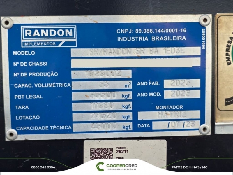 Basculante 4º Eixo Randon 55m³ 2023 com Lona Fácil