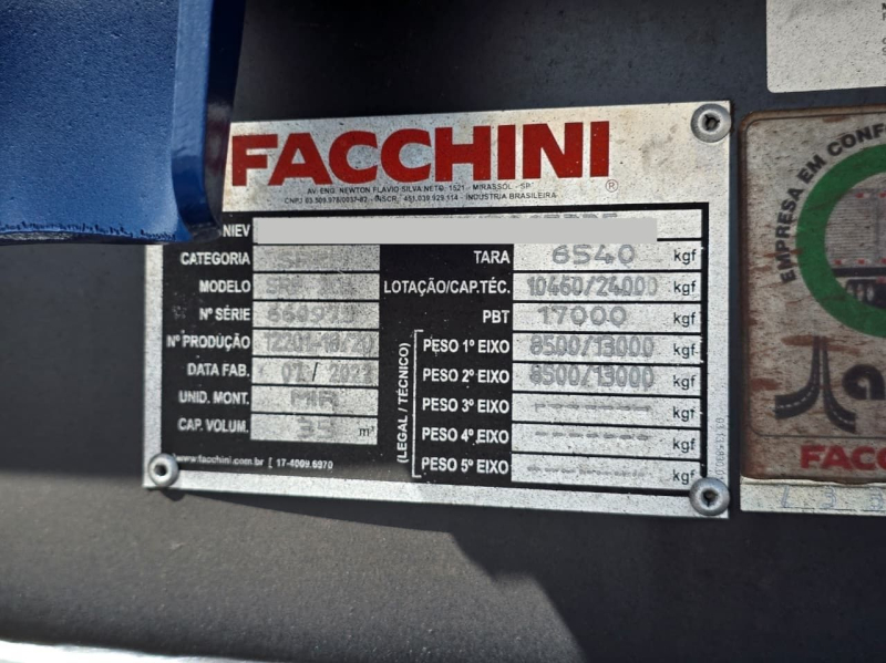 Rodocaçamba Facchini 2022/2022 35m³ Preparada