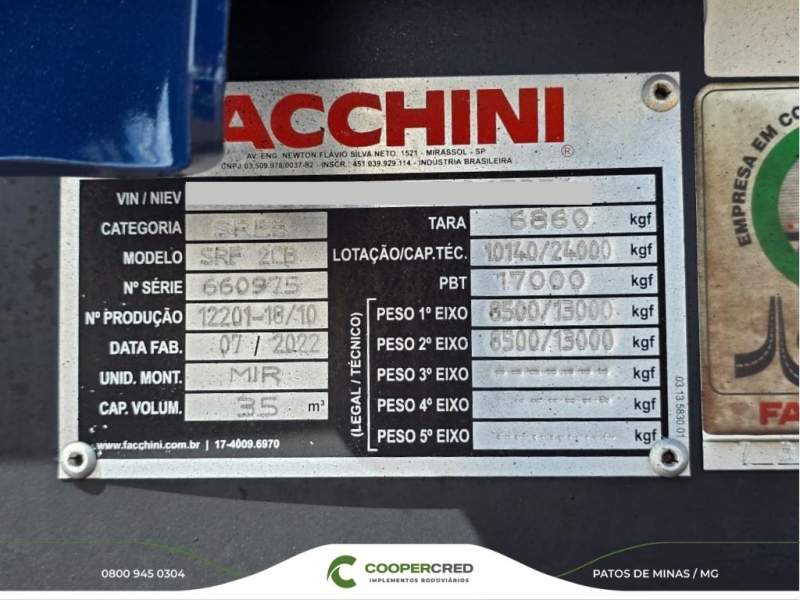 Rodocaçamba Facchini 2022/2022 35m³ Preparada