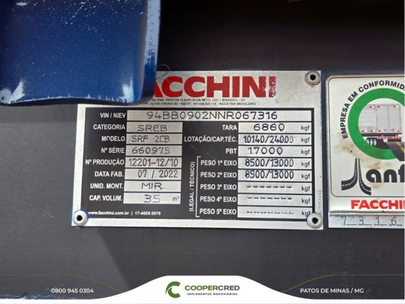 Rodocaçamba Facchini 2022/2022 35m³ Preparada
