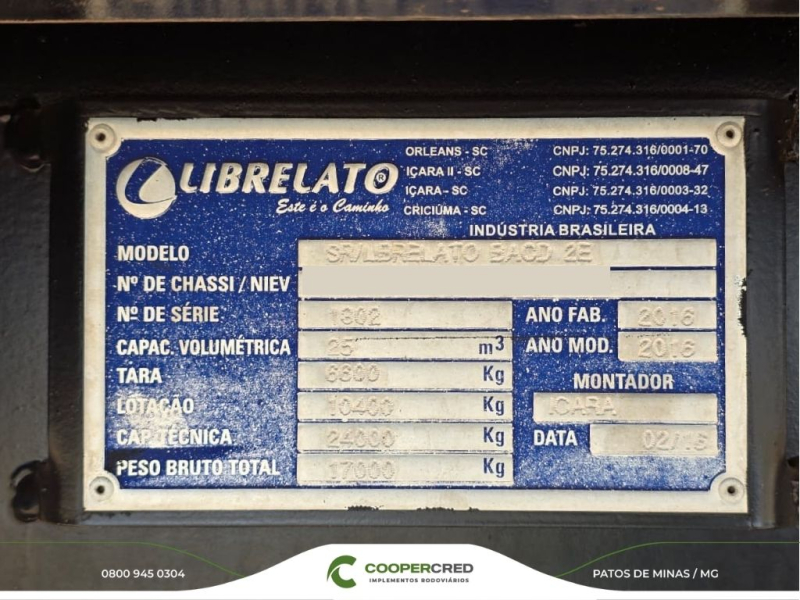 Bicaçamba Librelato 2016/2016 25 M³