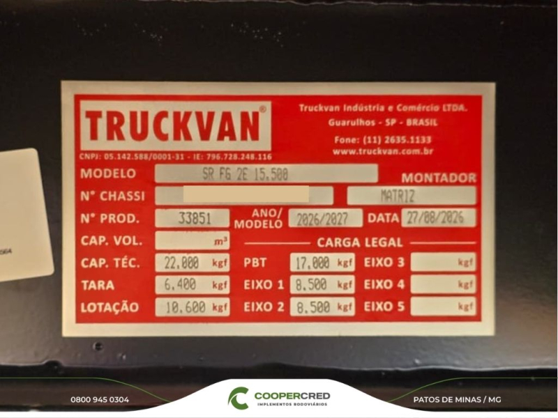 Baú Truckvan Vanderleia 2026/2027 15.5 X 3,050