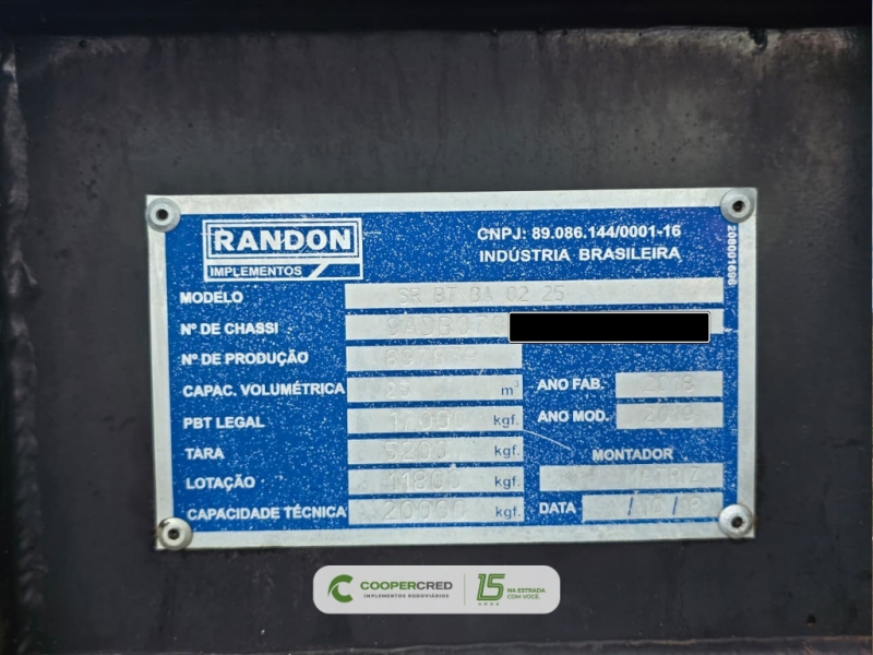 Bicaçamba Randon 2018/2019 25m³ Lona Fácil