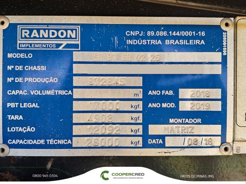 Bitrem Graneleiro Randon 18/19 7,10m Taxa 1,39%a.m.*
